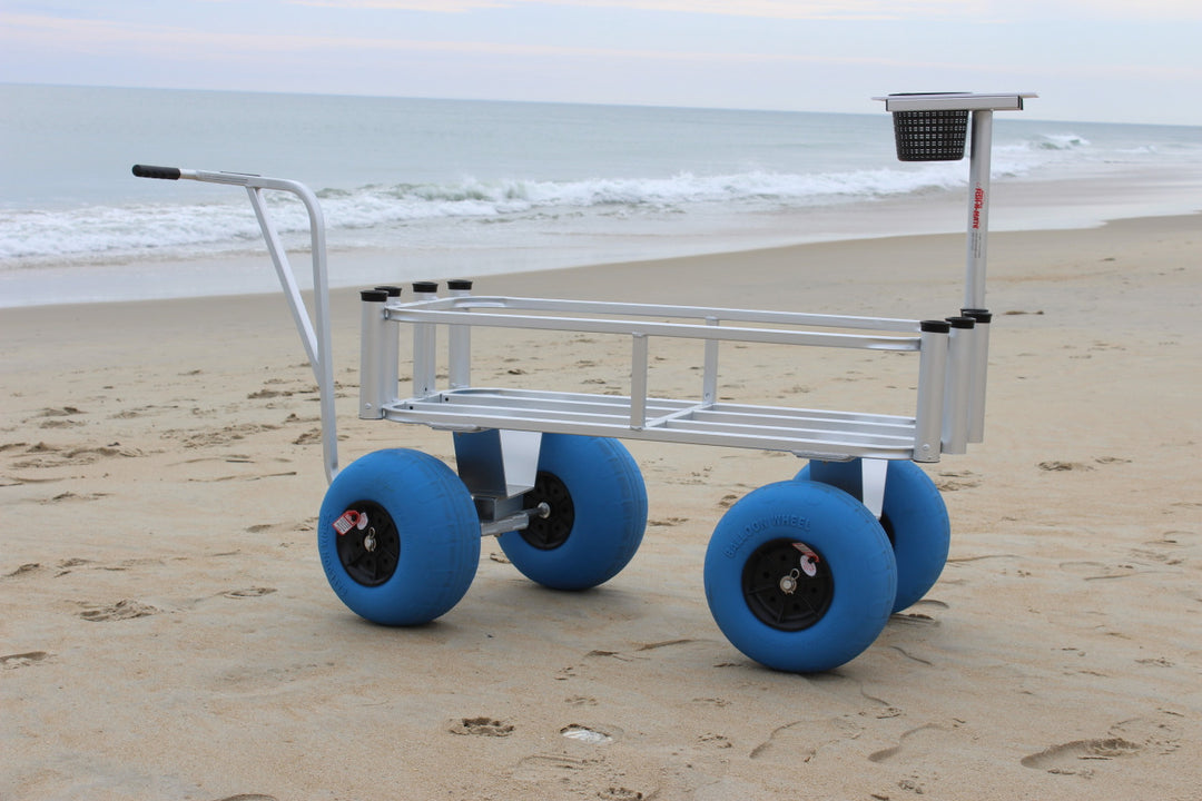 cpi designs reels on wheelstm fishing cart Angler's 4 Wheel Beach Cart – Shore And More